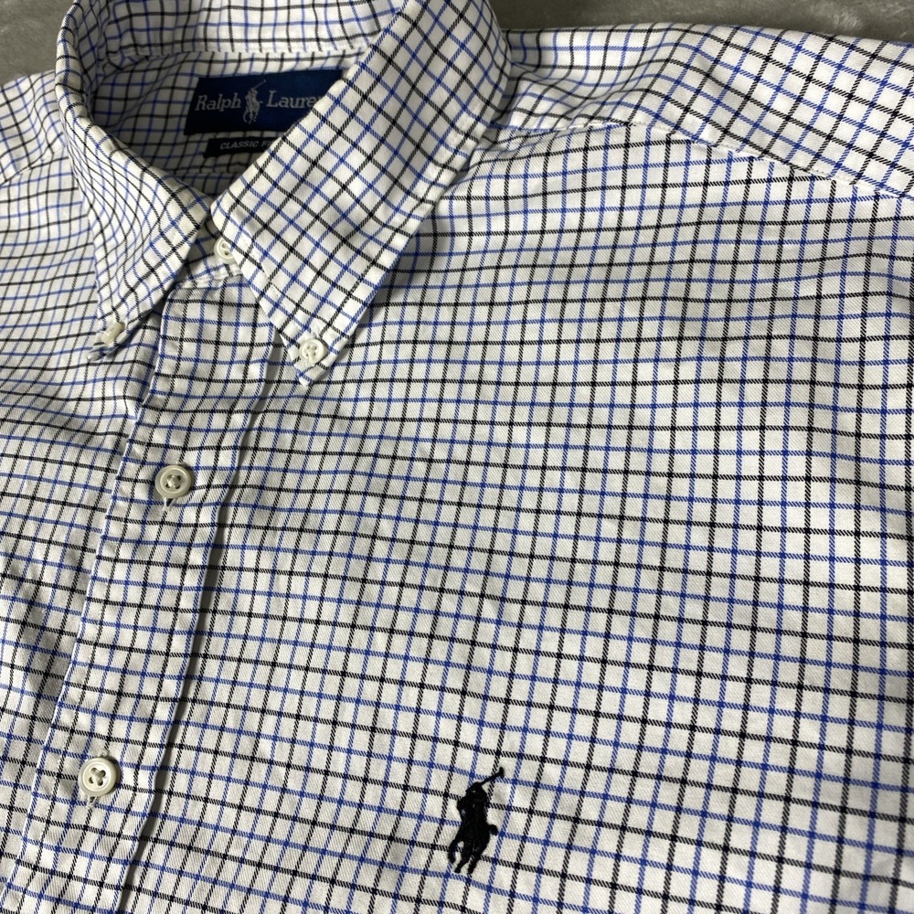 Ralph Lauren Men's XL Classic Fit Blue Black Check Plaid Button Down Pony